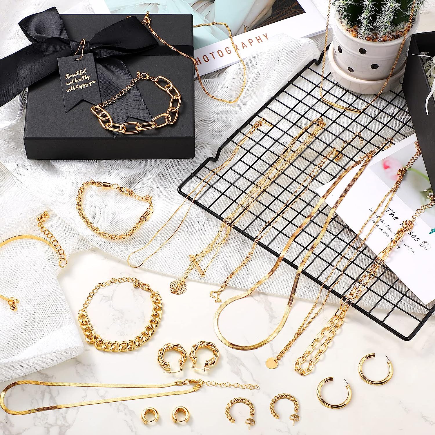 Tiamon 12 Pcs 90s Silver Gold Jewelry Set for Women Men 4 Earring Sets 4 Necklace 4 Bracelets for Girl Punk - Image 2